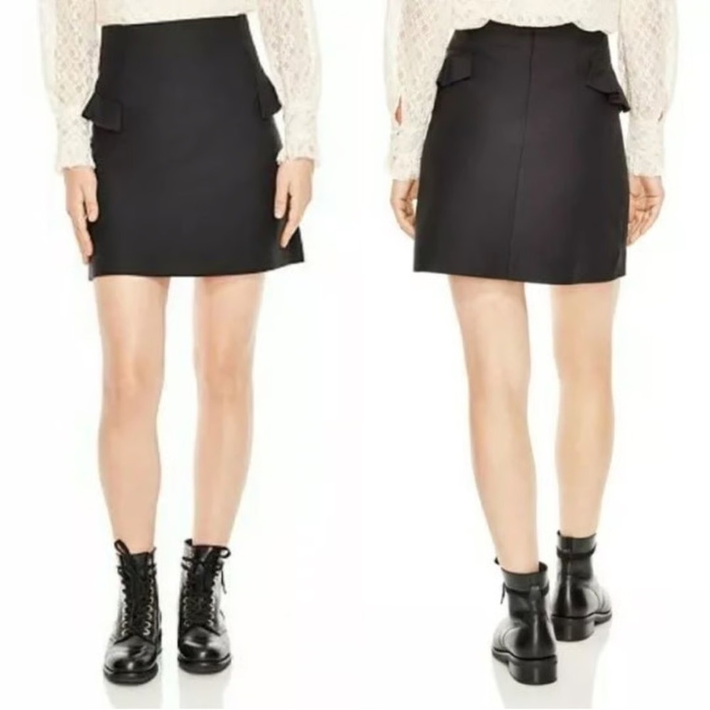 Sandro Paris black ruffle A-line mini skirt size 8 NWT coquette feminine fun